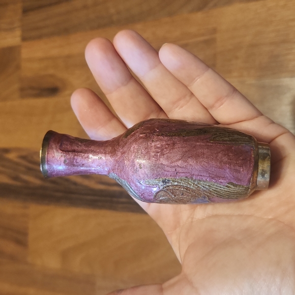 Vintage Brass Enameled Floral Bud Vase - Picture 4 of 12